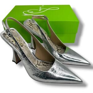 NEW Sam Edelman Odette Slingback Heels Size 8 Metallic Silver Leather Pumps